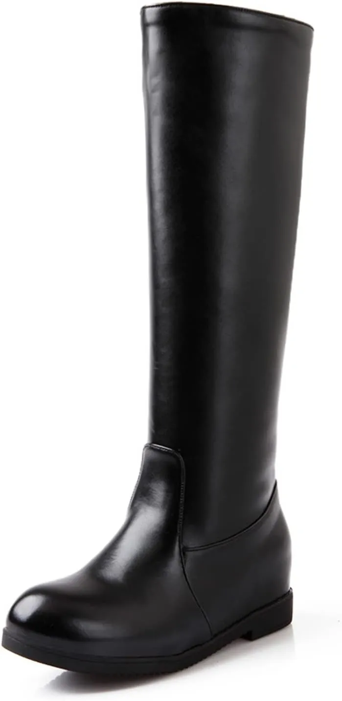 FFZSQ Student Long Shaft Snow Boots Women Winter Riding Boots Comfort Non-Slip Worker Boots with Zipper PU Leather Round Toe Party Shoes