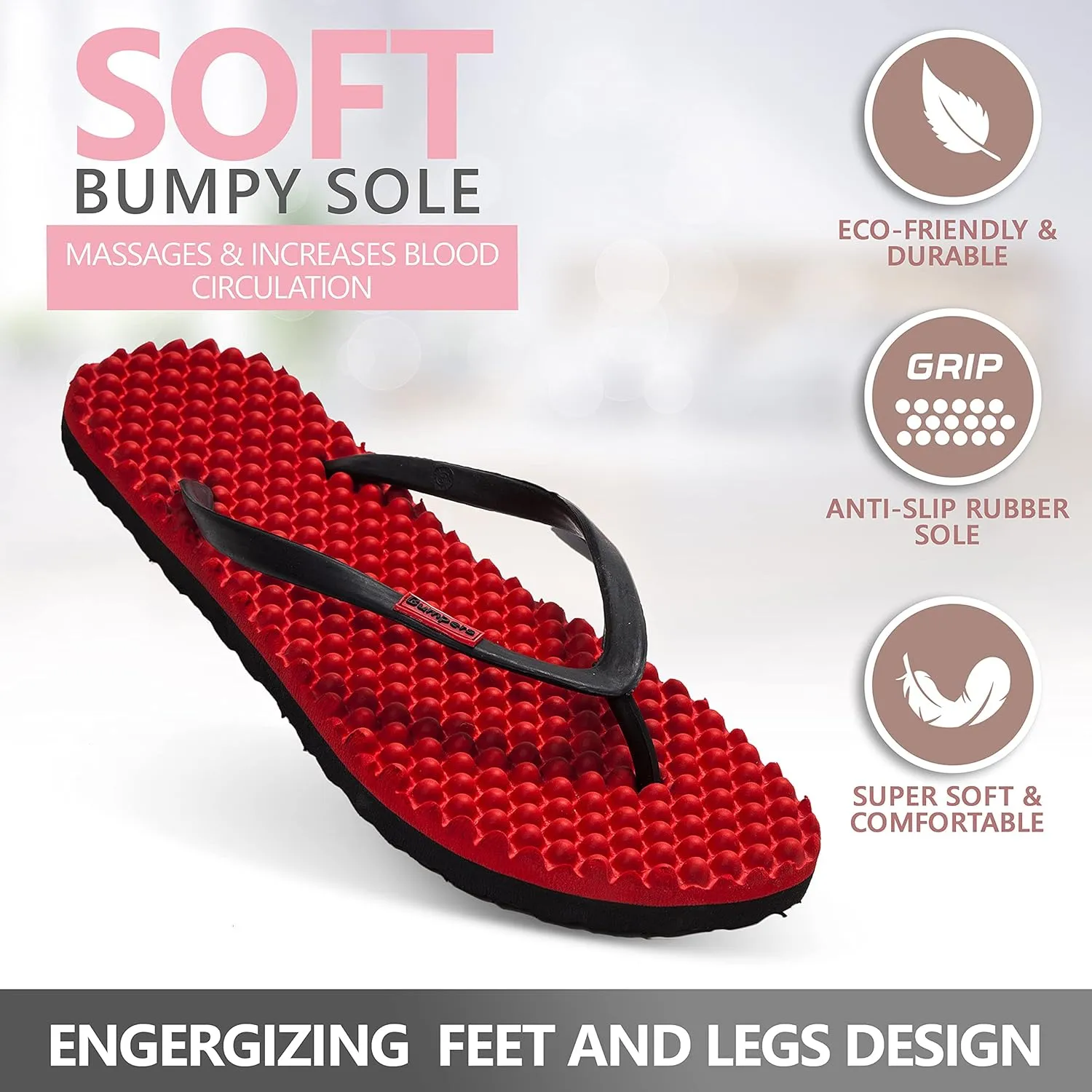 Flip Flops For Women - Beach & Shower Sandals For Womens, Comfortable Massage Acupressure Slippers, Indoor & Outdoor Footwear