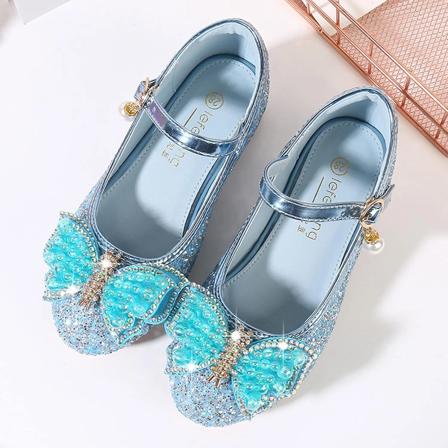 Flower Girls Wedding Heel Princess Shoes Flats for Kid Toddler Mary Jane Glitter Bows Sequin Party Dress Shoes