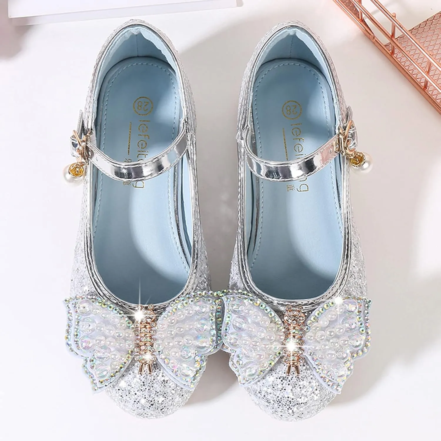 Flower Girls Wedding Heel Princess Shoes Flats for Kid Toddler Mary Jane Glitter Bows Sequin Party Dress Shoes