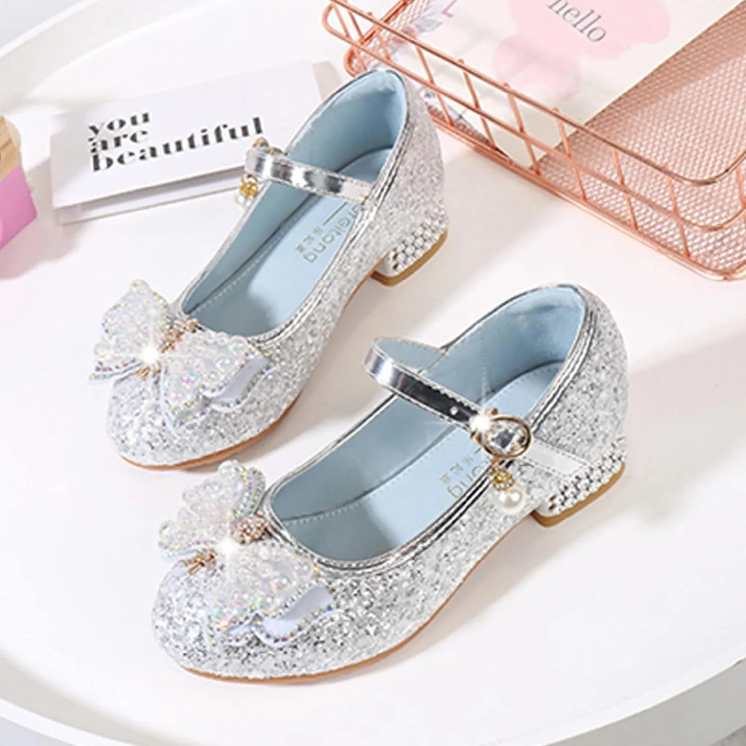 Flower Girls Wedding Heel Princess Shoes Flats for Kid Toddler Mary Jane Glitter Bows Sequin Party Dress Shoes