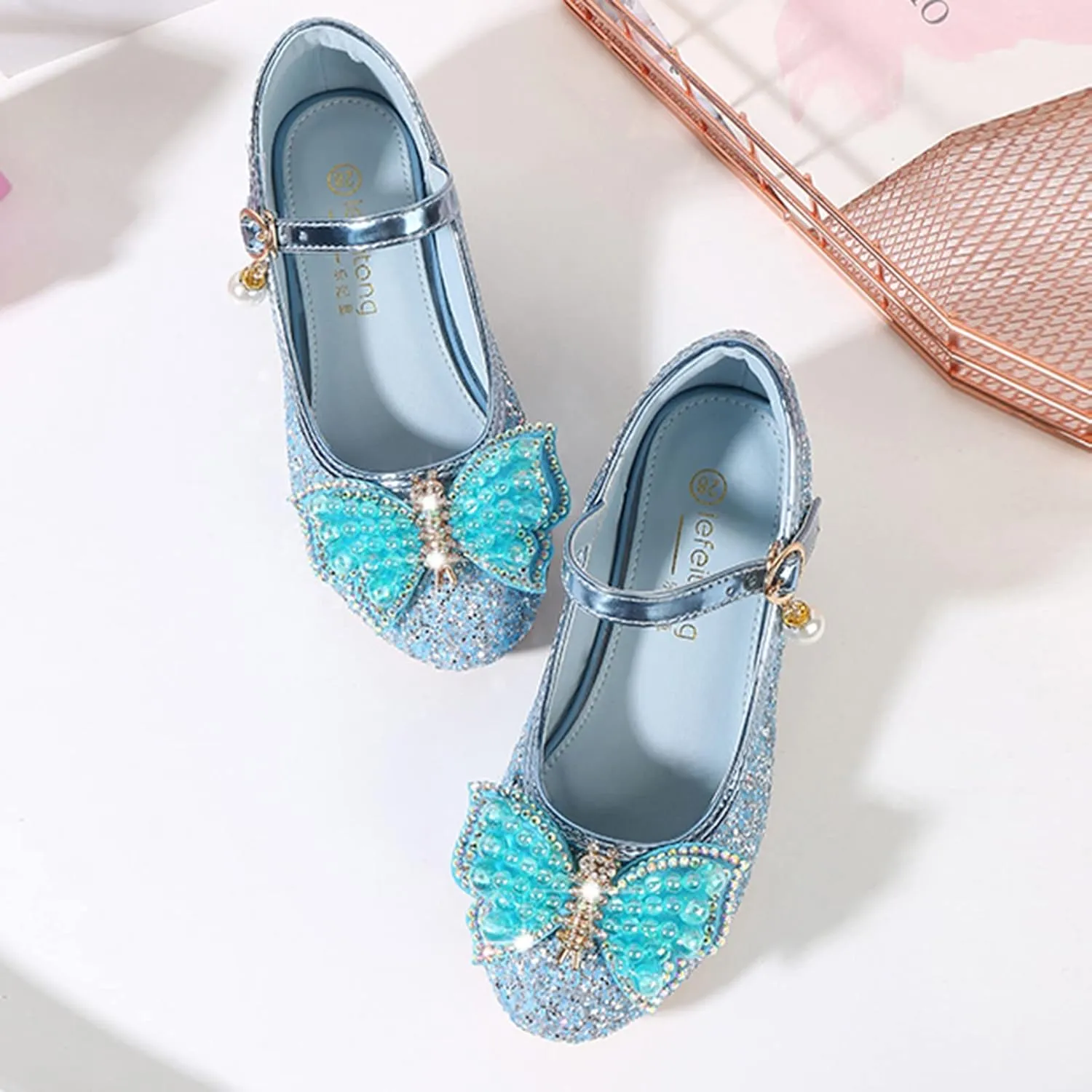 Flower Girls Wedding Heel Princess Shoes Flats for Kid Toddler Mary Jane Glitter Bows Sequin Party Dress Shoes