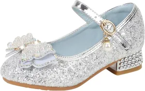 Flower Girls Wedding Heel Princess Shoes Flats for Kid Toddler Mary Jane Glitter Bows Sequin Party Dress Shoes