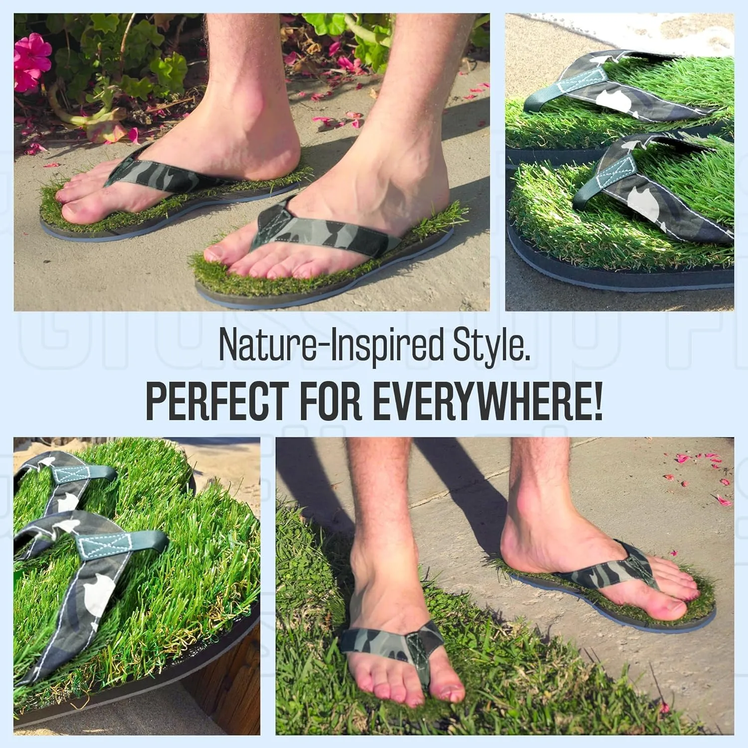 GFF Grass Flip Flops for Men/Women/Kids - XS/S/M/L Size Sandal - Camo/Black/Pink Color Slippers