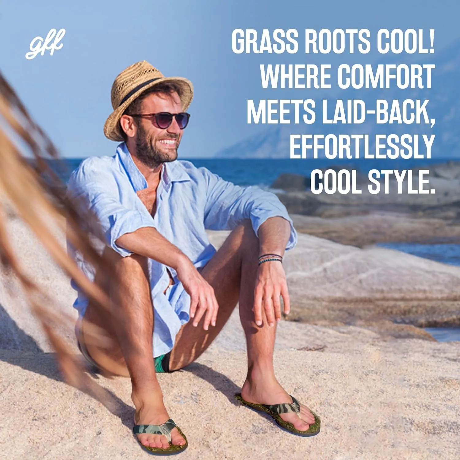 GFF Grass Flip Flops for Men/Women/Kids - XS/S/M/L Size Sandal - Camo/Black/Pink Color Slippers