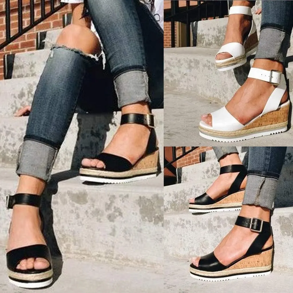 Gibobby Sandals for Women Wide Width,Women's Platform Sandals Casual Summer Flatform Ankle Buckle Strap Open Toe Sandals