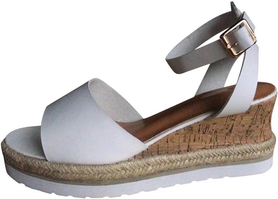 Gibobby Sandals for Women Wide Width,Women's Platform Sandals Casual Summer Flatform Ankle Buckle Strap Open Toe Sandals