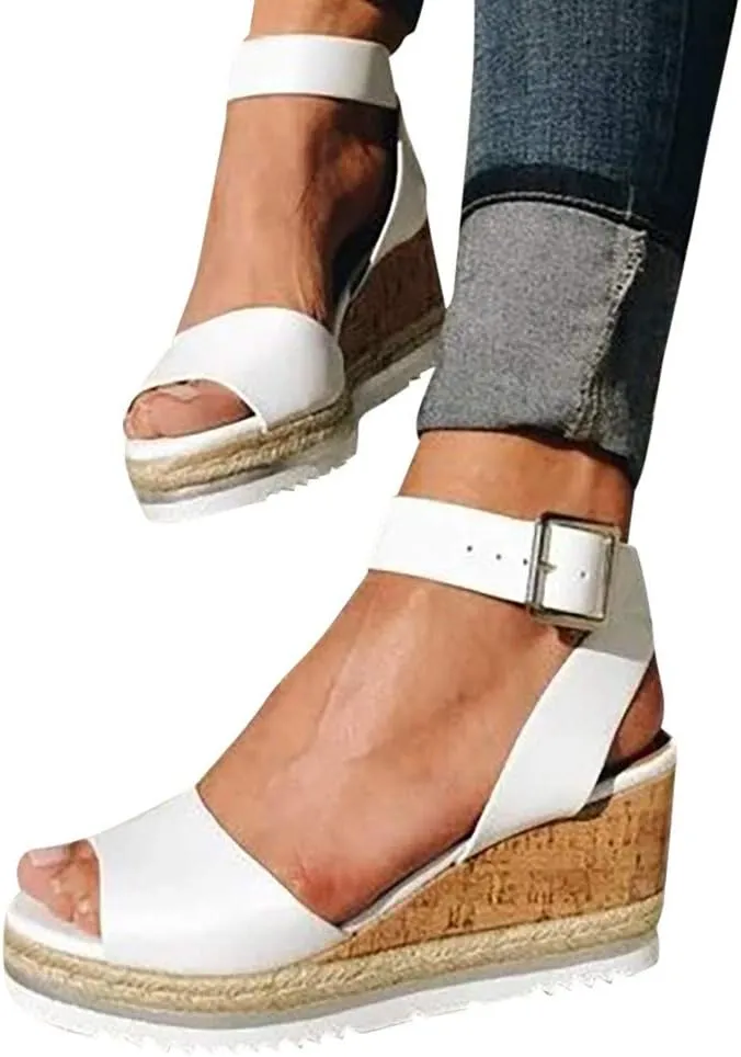 Gibobby Sandals for Women Wide Width,Women's Platform Sandals Casual Summer Flatform Ankle Buckle Strap Open Toe Sandals