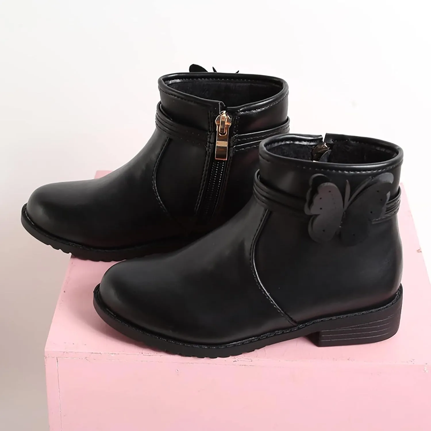 Girl Boots Girls Butterfly Decor Zip Side Boots Western Boots Kids Ankle Boots Girls Low Heel High Top Ankle Boots