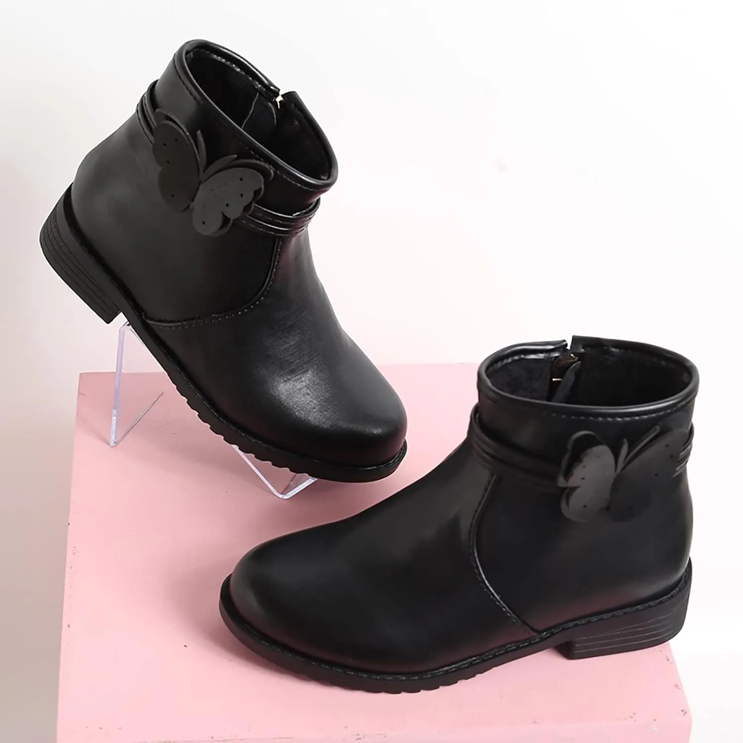 Girl Boots Girls Butterfly Decor Zip Side Boots Western Boots Kids Ankle Boots Girls Low Heel High Top Ankle Boots