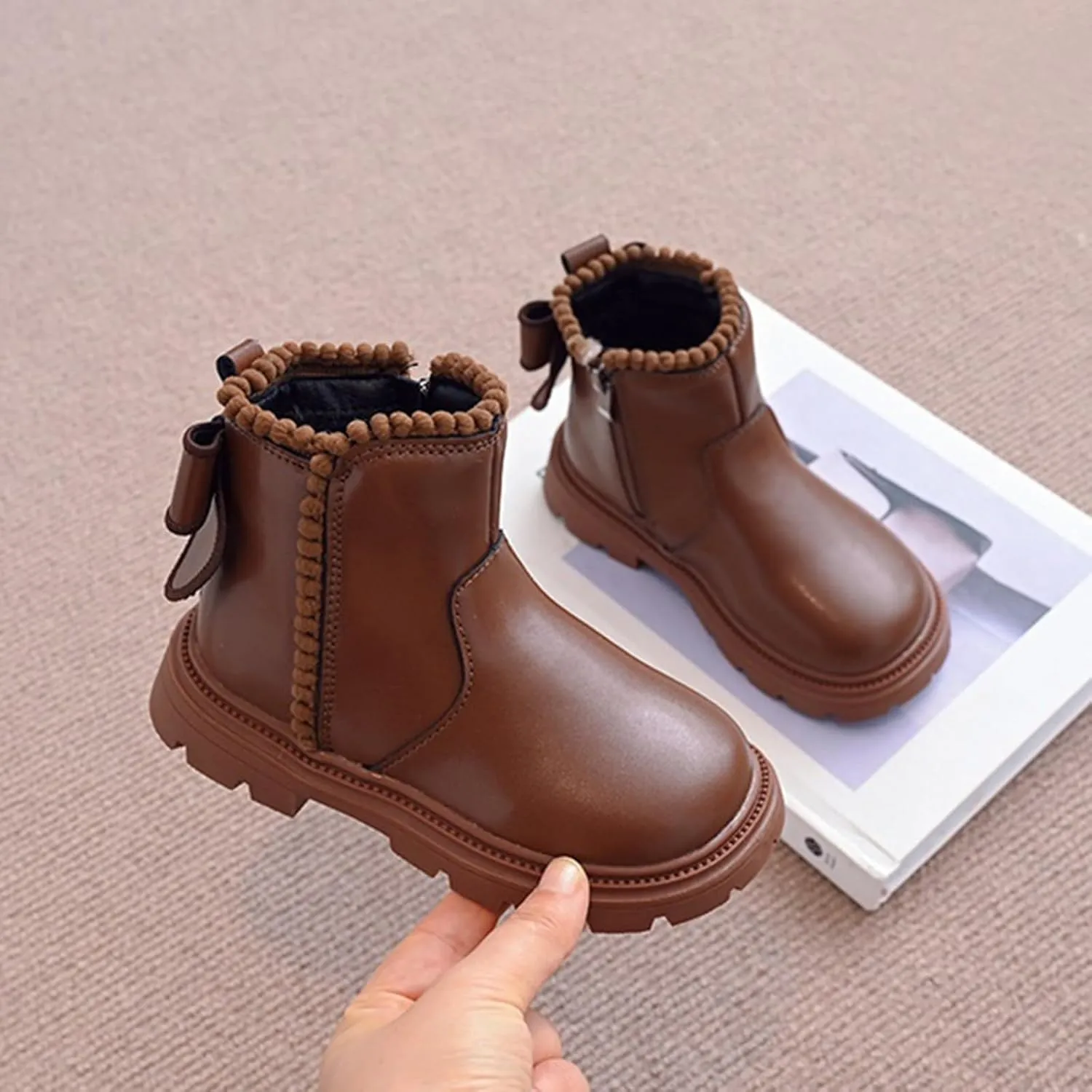 Girl Boots Girls Spring Autumn Winter Plus Velvet Warm Side Zipper Short Boots Soft Bottom Non Slip High Top Ankle Boots