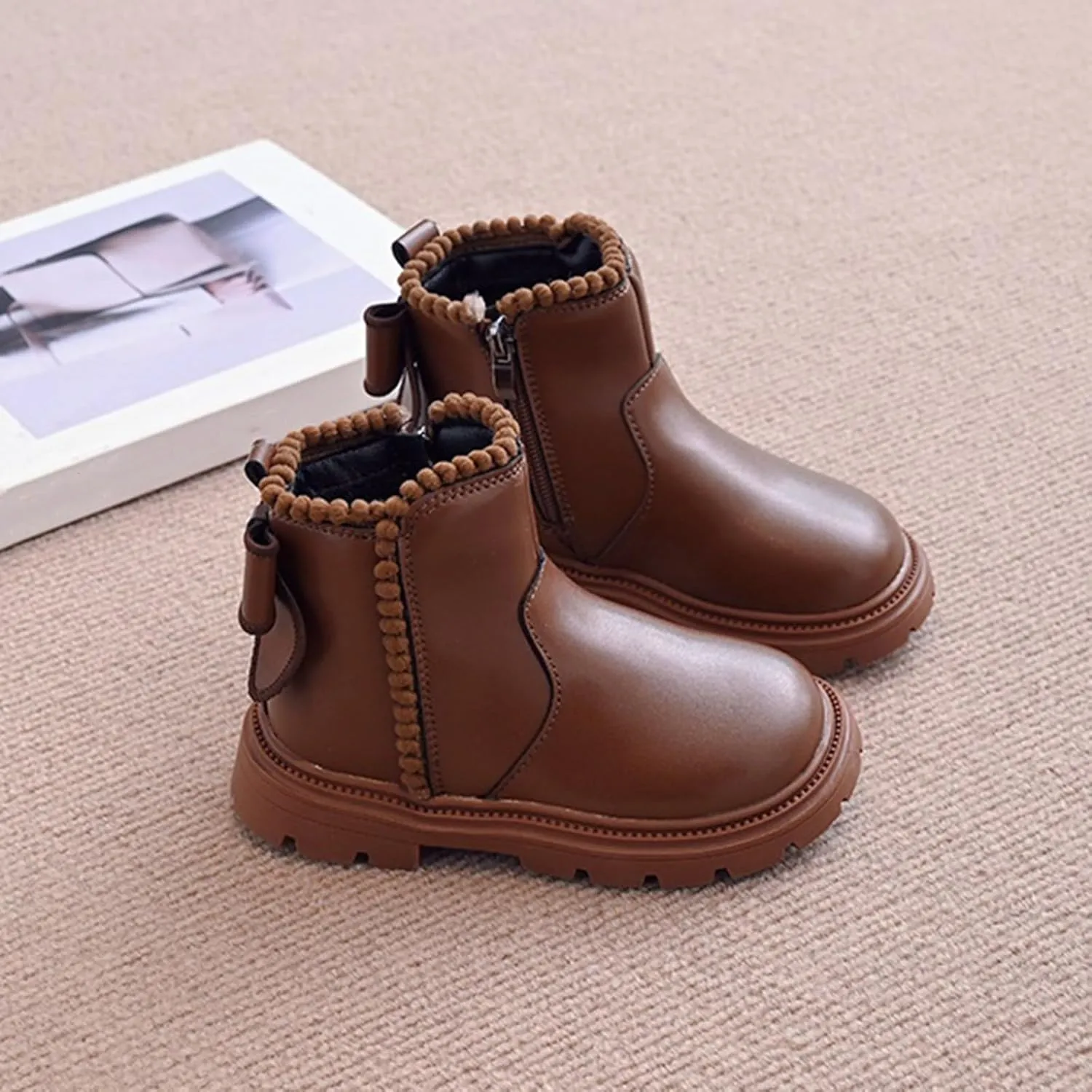 Girl Boots Girls Spring Autumn Winter Plus Velvet Warm Side Zipper Short Boots Soft Bottom Non Slip High Top Ankle Boots