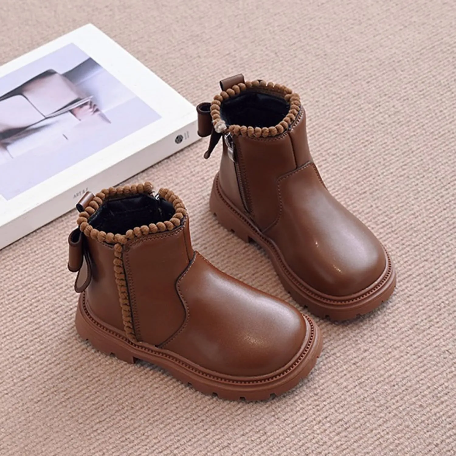 Girl Boots Girls Spring Autumn Winter Plus Velvet Warm Side Zipper Short Boots Soft Bottom Non Slip High Top Ankle Boots
