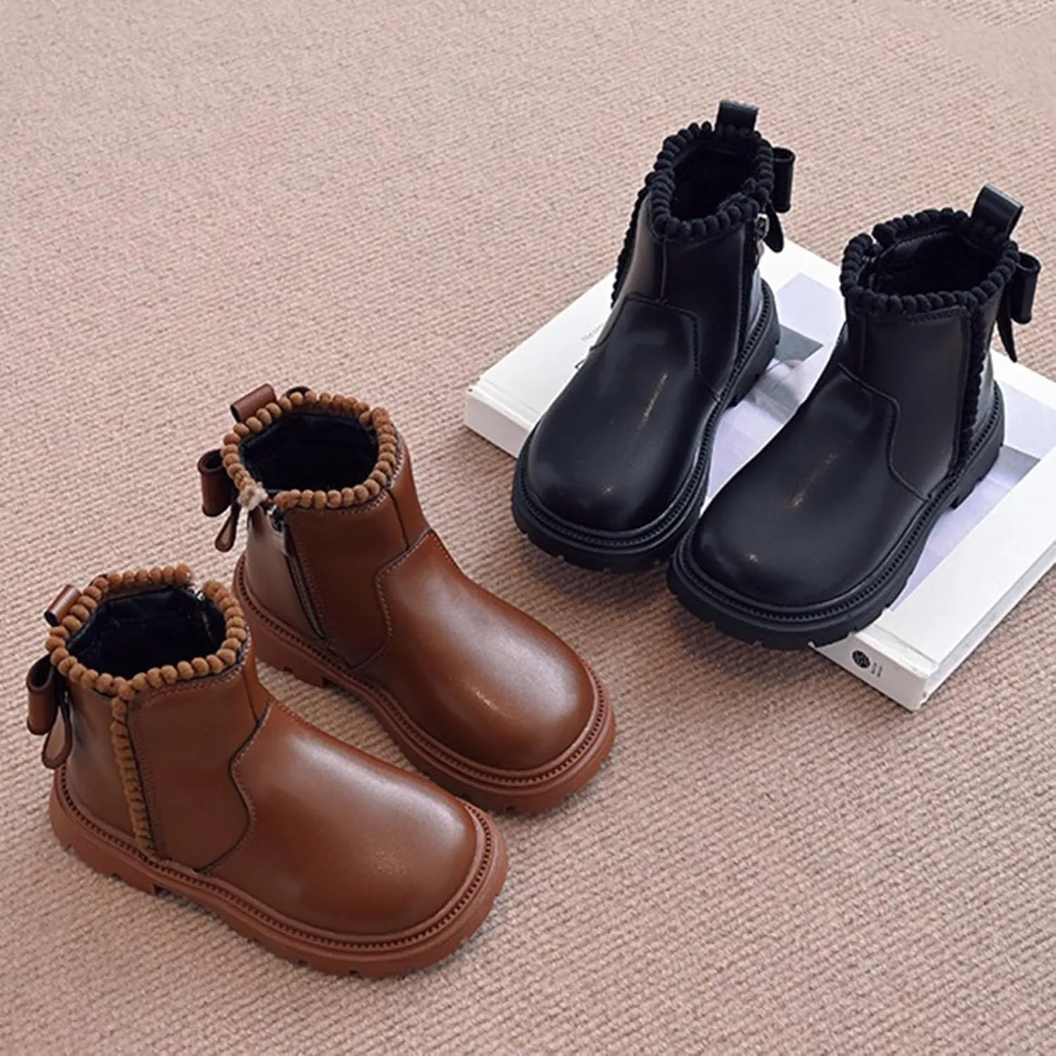 Girl Boots Girls Spring Autumn Winter Plus Velvet Warm Side Zipper Short Boots Soft Bottom Non Slip High Top Ankle Boots