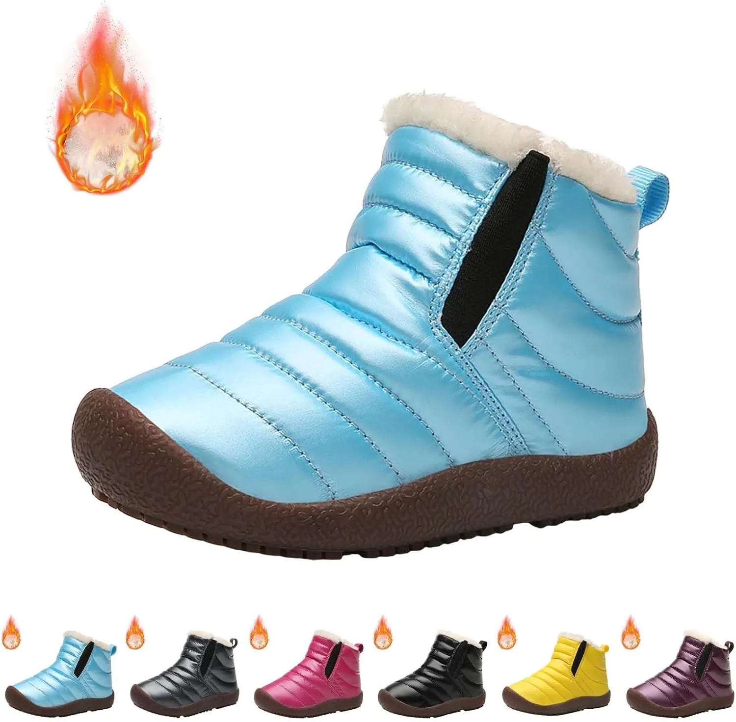 Girls and Boys Snow Fashion Ankle Boots Warm Fuzzy Walking Outdoor Shoes with Zipper (Baby/Toddler/Little Kid)