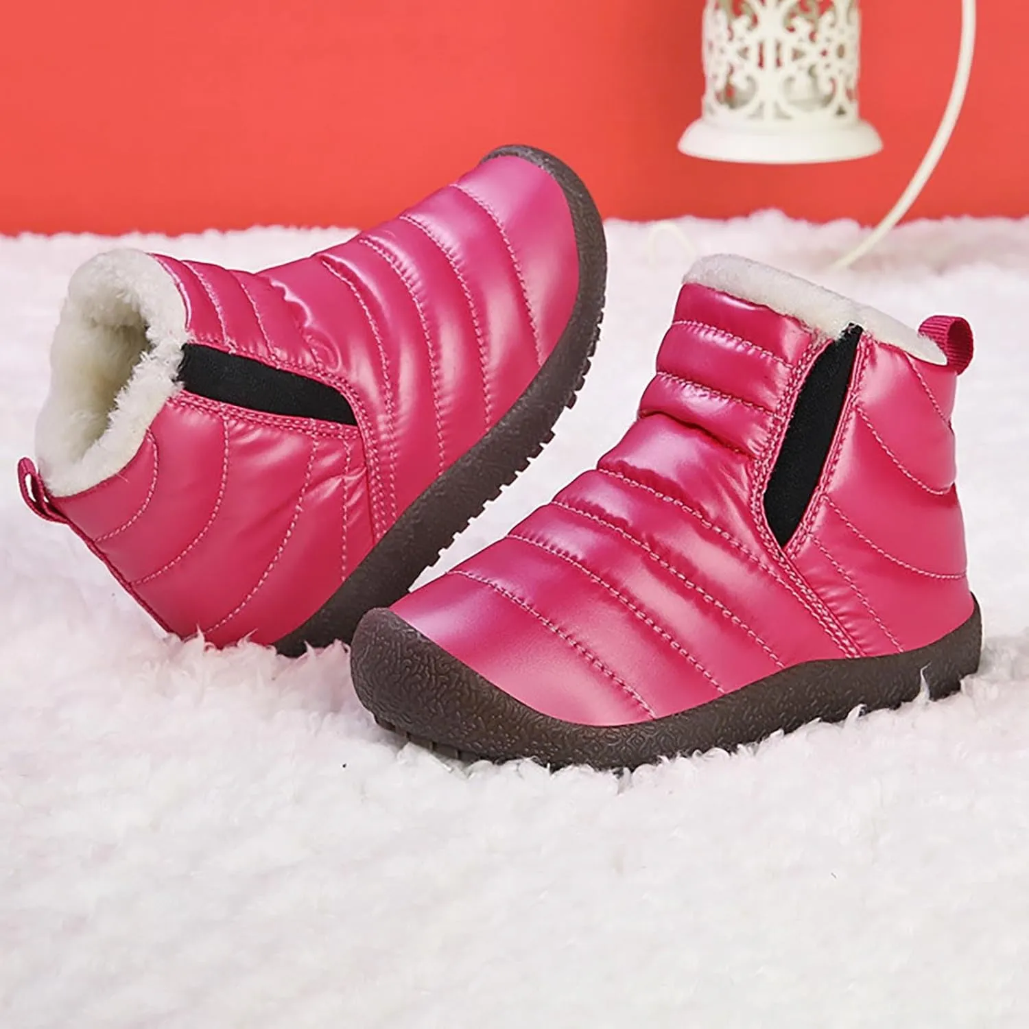 Girls and Boys Snow Fashion Ankle Boots Warm Fuzzy Walking Outdoor Shoes with Zipper (Baby/Toddler/Little Kid)