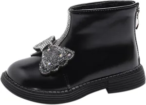 Girls Ankle Boots Girls Spring Autumn Winter Princess Versatile Bow Plus Velvet Warm Back Zipper Outdoor Hiking Shoes