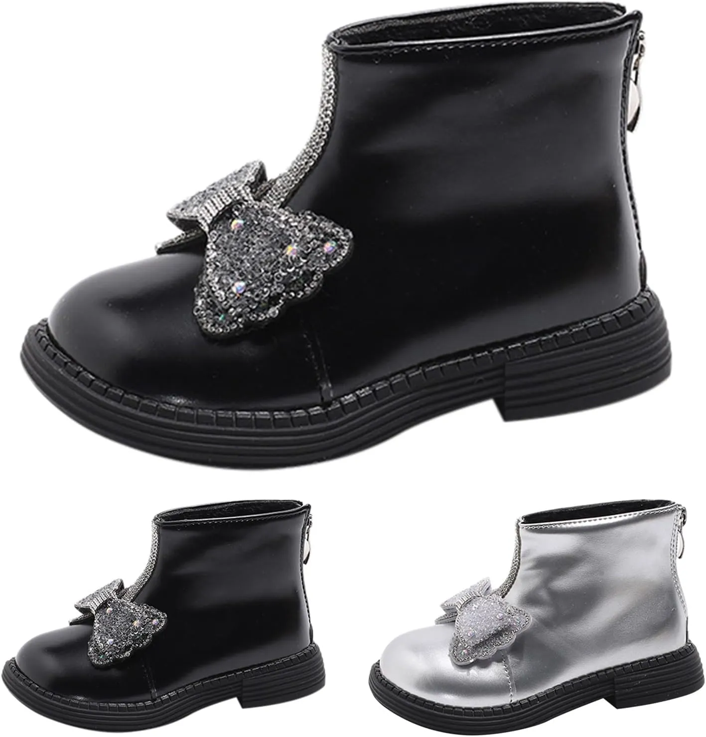 Girls Ankle Boots Girls Spring Autumn Winter Princess Versatile Bow Plus Velvet Warm Back Zipper Outdoor Hiking Shoes