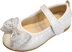 Girls Ballet Flats Bow Pearls Wedding Party Mary Jane Dress Shoes Performance School Uniform Dance Shoes