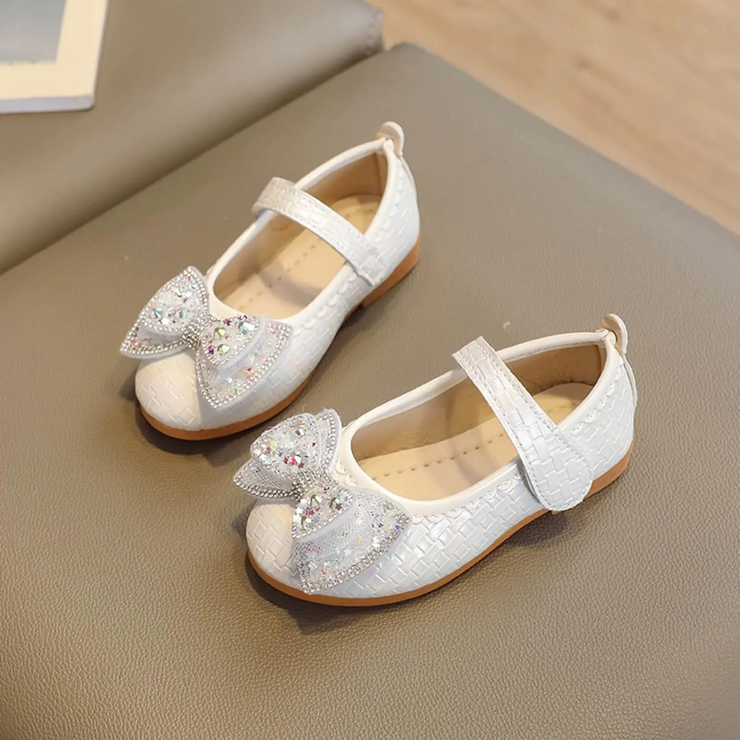 Girls Ballet Flats Bow Pearls Wedding Party Mary Jane Dress Shoes Performance School Uniform Dance Shoes