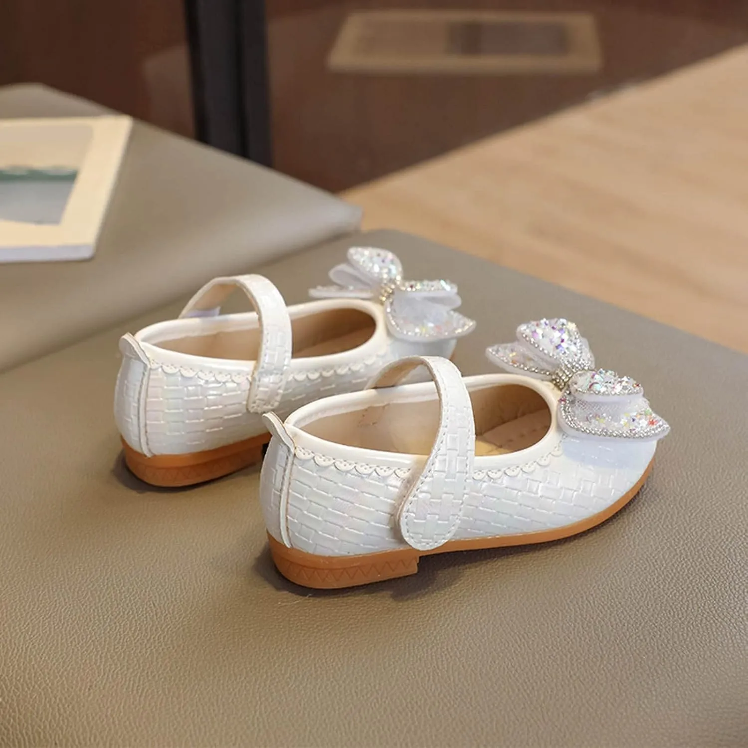 Girls Ballet Flats Bow Pearls Wedding Party Mary Jane Dress Shoes Performance School Uniform Dance Shoes