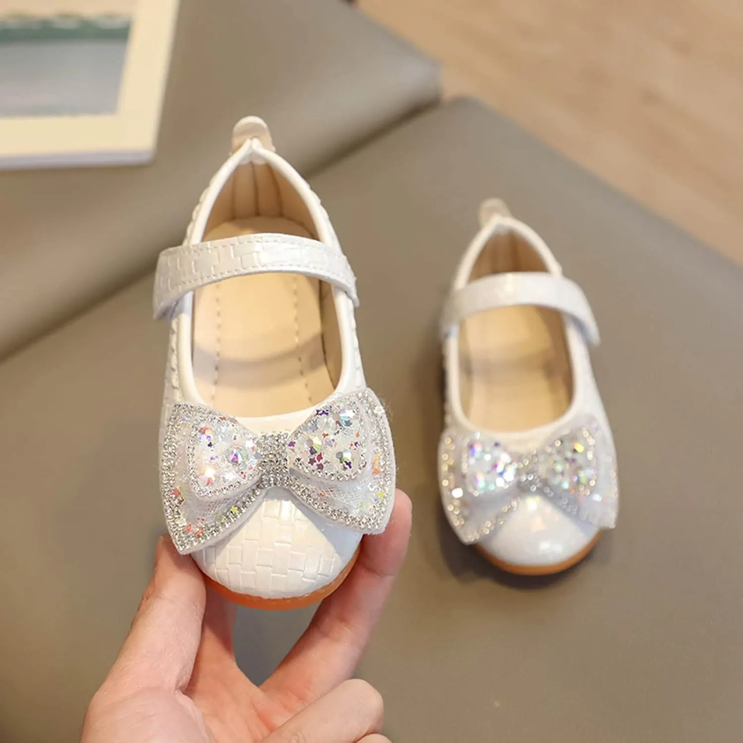 Girls Ballet Flats Bow Pearls Wedding Party Mary Jane Dress Shoes Performance School Uniform Dance Shoes