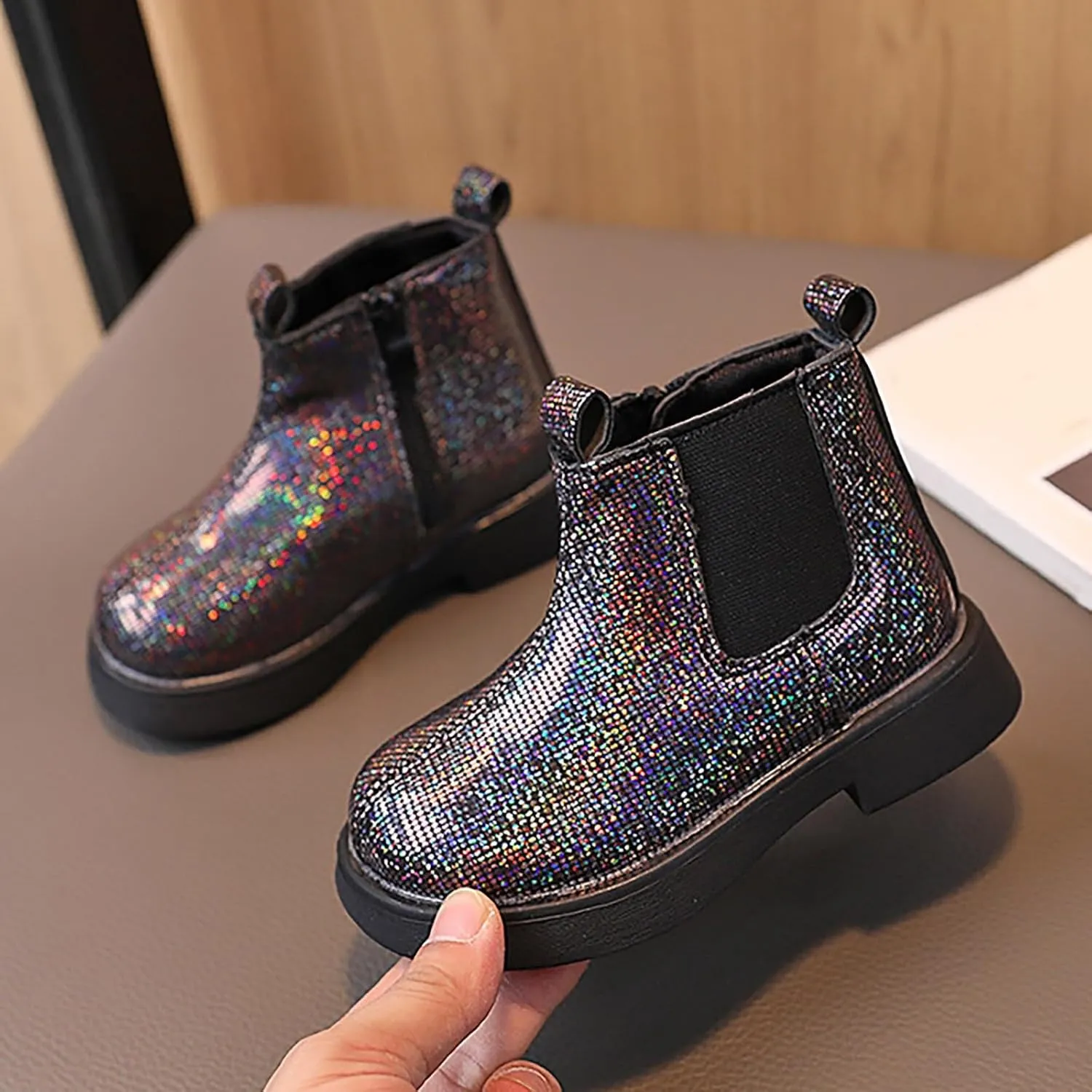 Girls Booties Winter Boots Glitter Ankle Boots Toddler Fashion Shiny Chelsea Boots Non Slip Non Slip Ankle Boots Winter Shoes