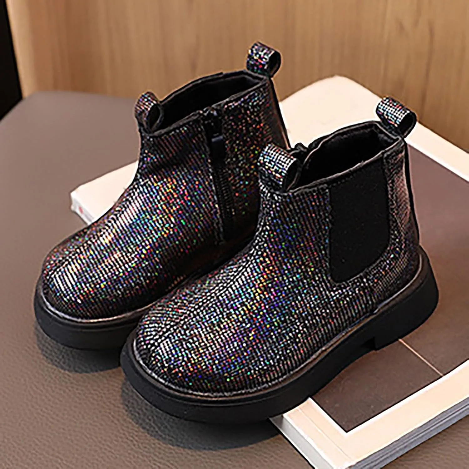 Girls Booties Winter Boots Glitter Ankle Boots Toddler Fashion Shiny Chelsea Boots Non Slip Non Slip Ankle Boots Winter Shoes