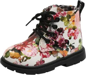 Girls Boots Ankle Boots Toddler Boots Boys And Girls Waterpoor Ankle Boots Side Zipper Booties Floral Print Round Toe
