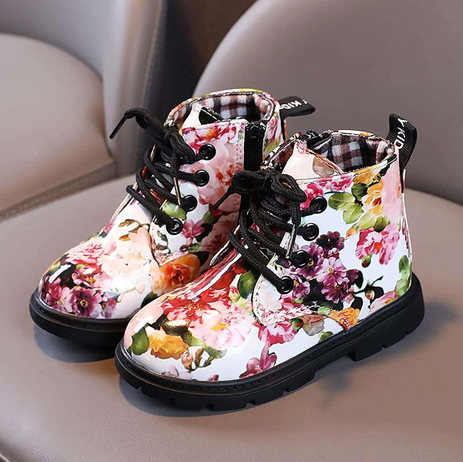 Girls Boots Ankle Boots Toddler Boots Boys And Girls Waterpoor Ankle Boots Side Zipper Booties Floral Print Round Toe