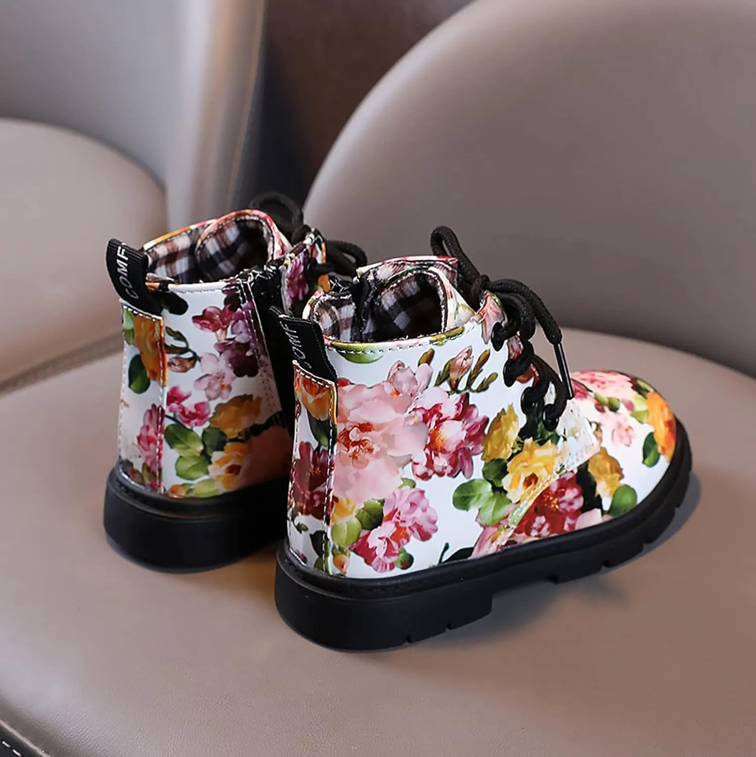 Girls Boots Ankle Boots Toddler Boots Boys And Girls Waterpoor Ankle Boots Side Zipper Booties Floral Print Round Toe