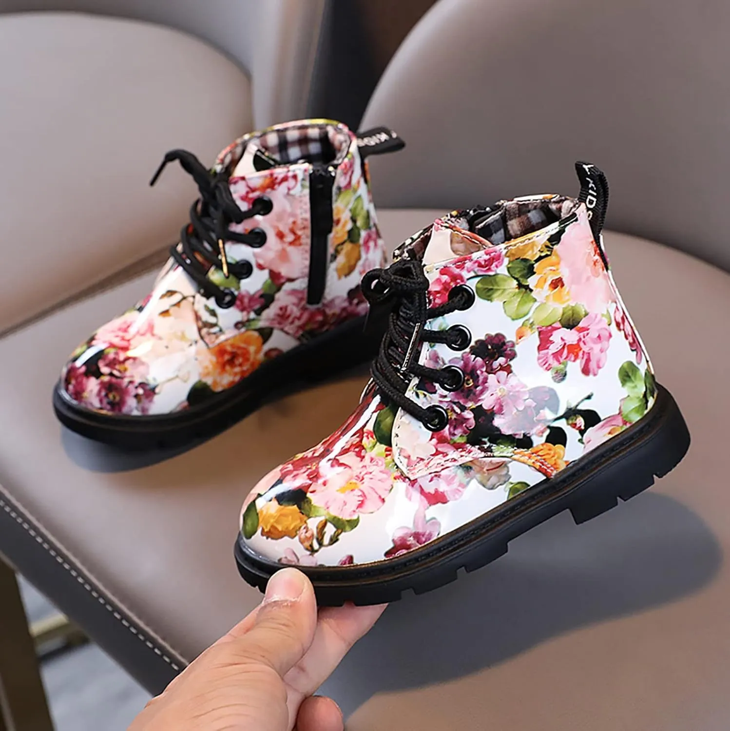Girls Boots Ankle Boots Toddler Boots Boys And Girls Waterpoor Ankle Boots Side Zipper Booties Floral Print Round Toe