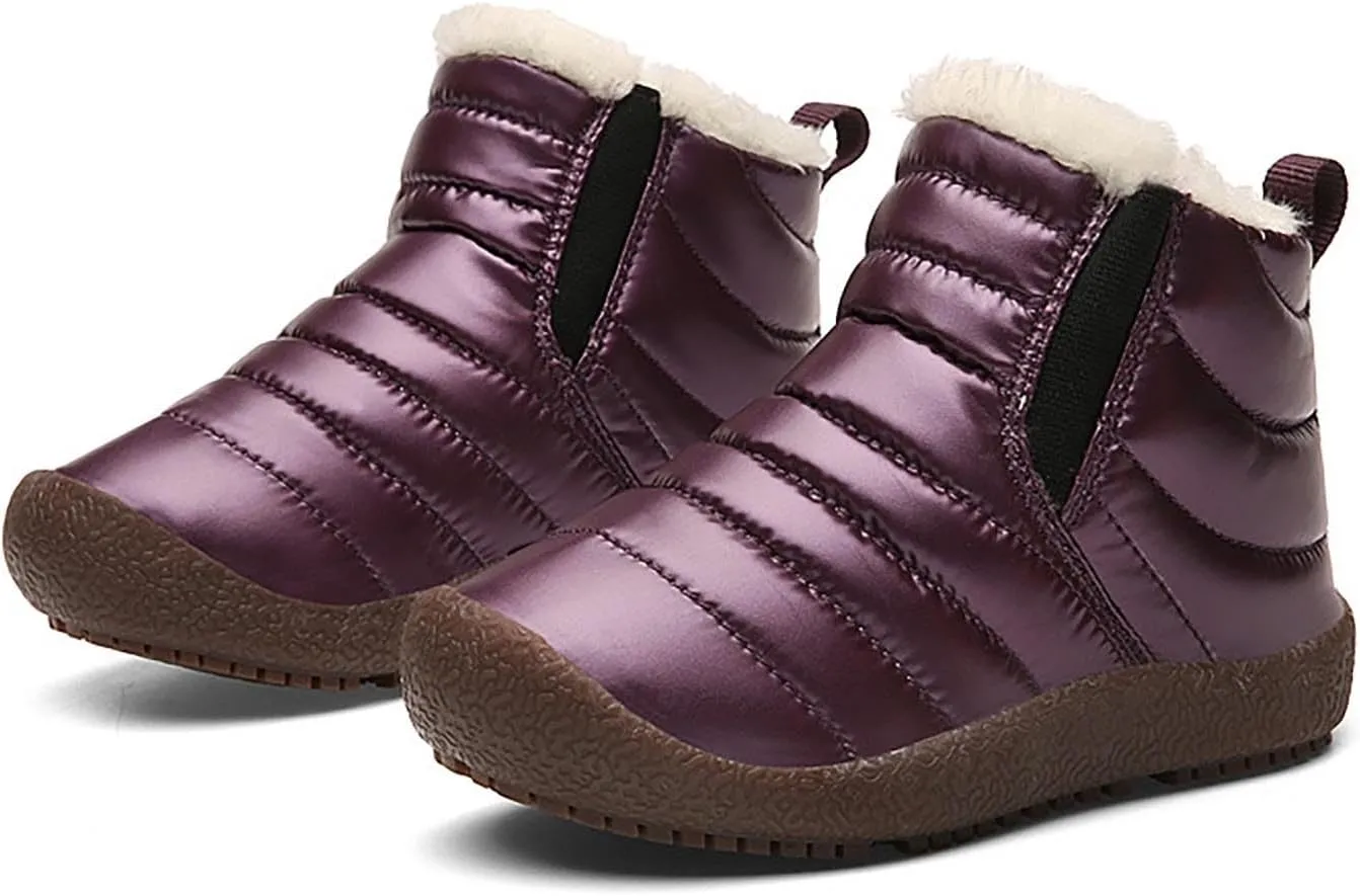 Girls Boys Ankle Snow Boots Faux  Lined Cozy Furry Outdoor Warm Comfortable Non Slip Shoes Winter Solid Flat