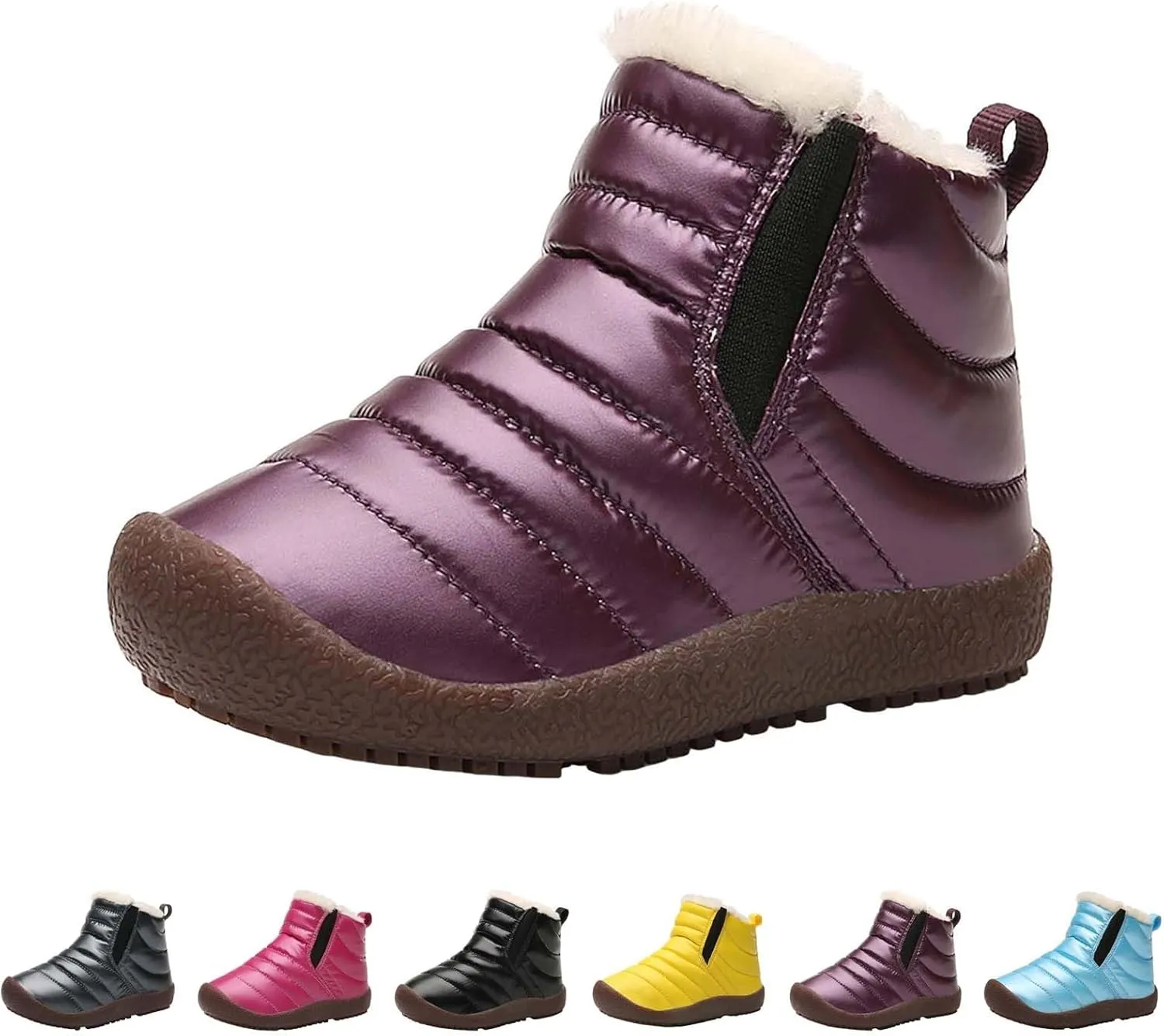 Girls Boys Ankle Snow Boots Faux  Lined Cozy Furry Outdoor Warm Comfortable Non Slip Shoes Winter Solid Flat