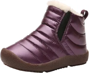 Girls Boys Ankle Snow Boots Faux  Lined Cozy Furry Outdoor Warm Comfortable Non Slip Shoes Winter Solid Flat
