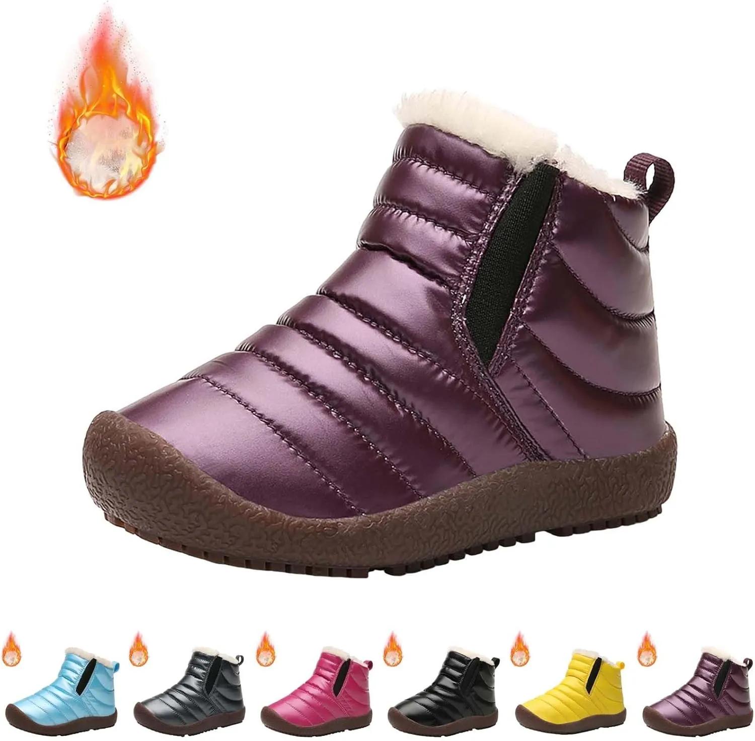 Girls Boys Ankle Snow Boots Faux  Lined Cozy Furry Outdoor Warm Comfortable Non Slip Shoes Winter Solid Flat
