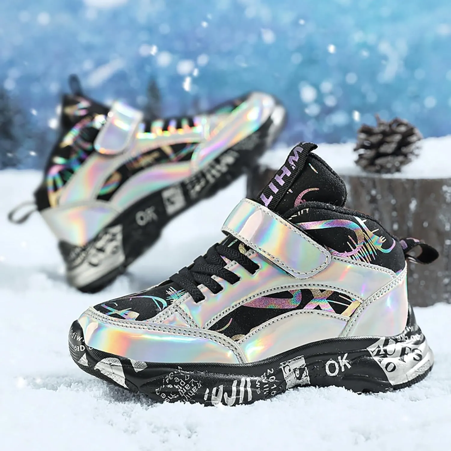 Girls Boys Snow Boots Lace Up Faux Fur Lined Sneakers Winter Warm Outdoor Shoes for Unisex Kids(/Little Kid/Big Kid)