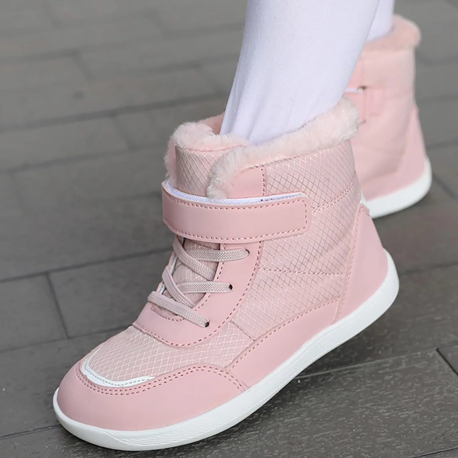 Girls Boys Winter Boots Kids Unisex Adjustable Strap Fleece Lined Snow Shoes Casual Thicken Warm Ankle Boots