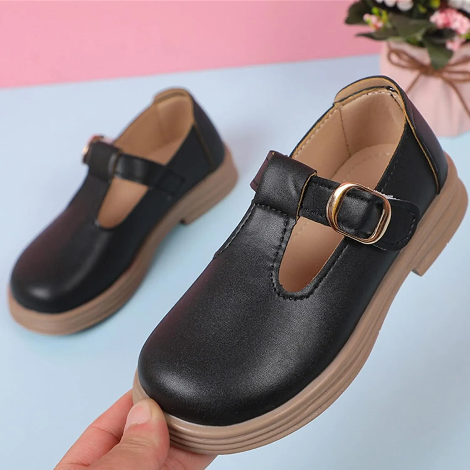 Girls Chunky Heel Mary Jane Dress Shoes School niform T-Strap Ballet Flat Toddler Little Kid Performance Shoes