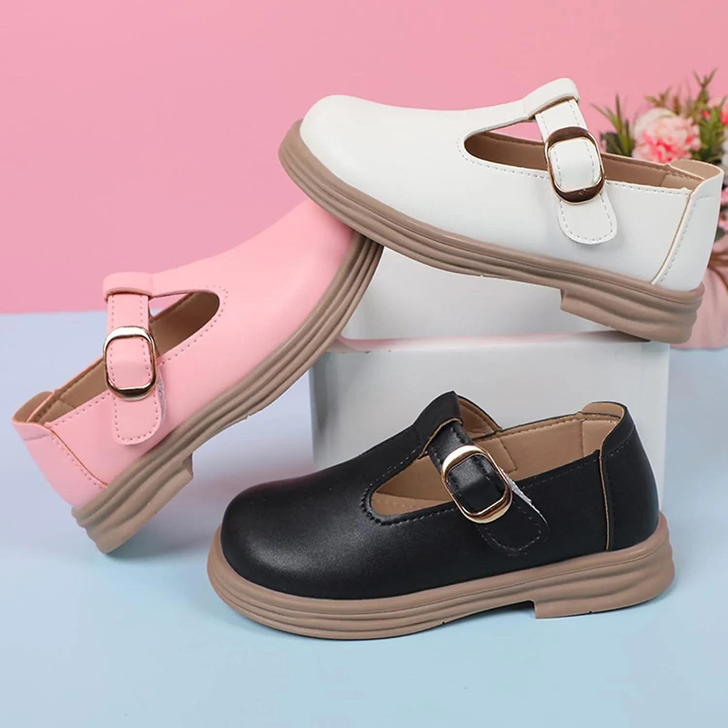 Girls Chunky Heel Mary Jane Dress Shoes School niform T-Strap Ballet Flat Toddler Little Kid Performance Shoes