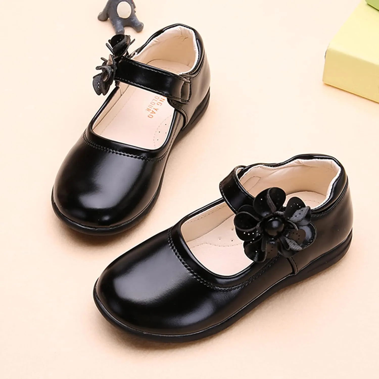 Girls Dress Flat Toddler Girls School Uniform Shoes Mary Jane Flower Ballet Faux Leather Flat for Wedding Part