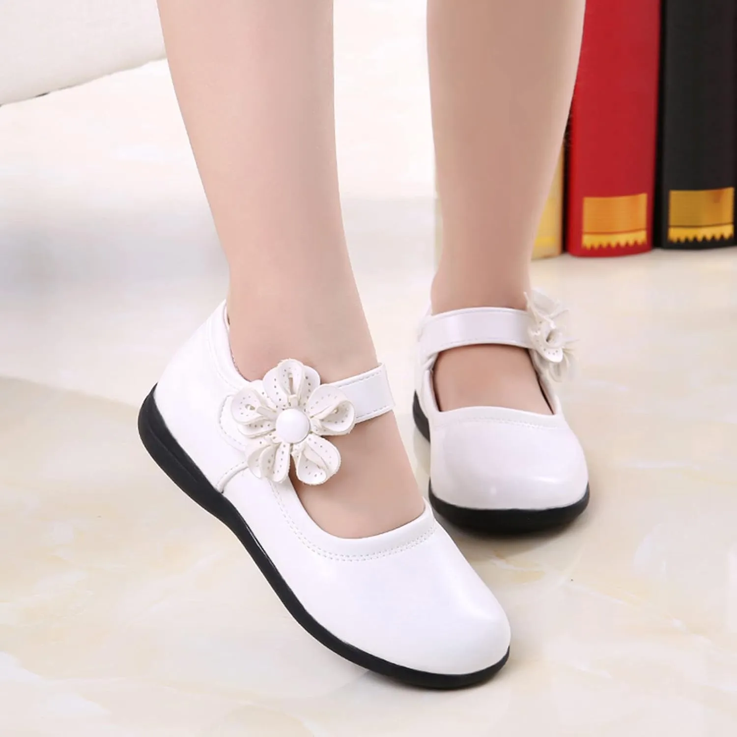 Girls Dress Flat Toddler Girls School Uniform Shoes Mary Jane Flower Ballet Faux Leather Flat for Wedding Part