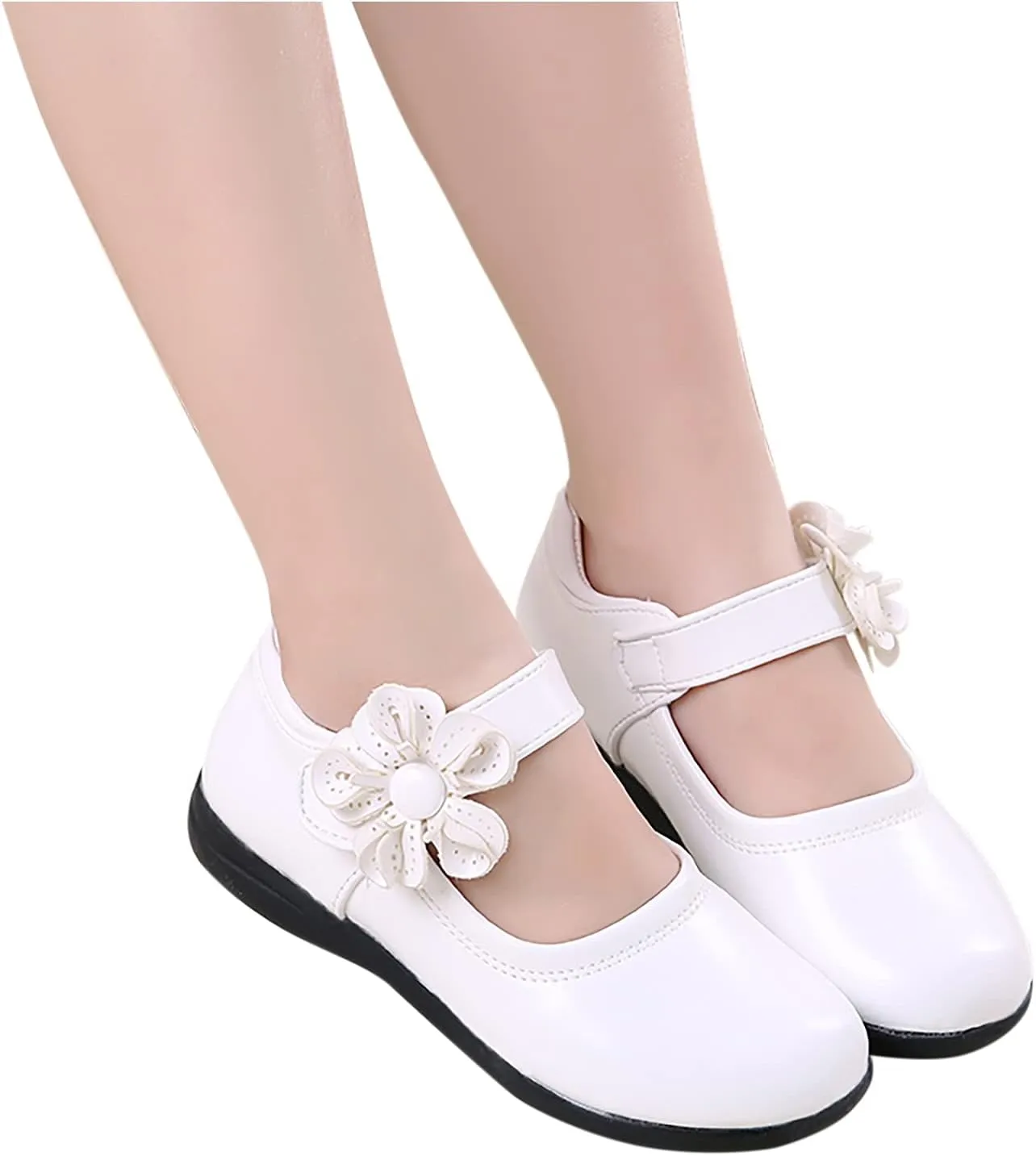 Girls Dress Flat Toddler Girls School Uniform Shoes Mary Jane Flower Ballet Faux Leather Flat for Wedding Part