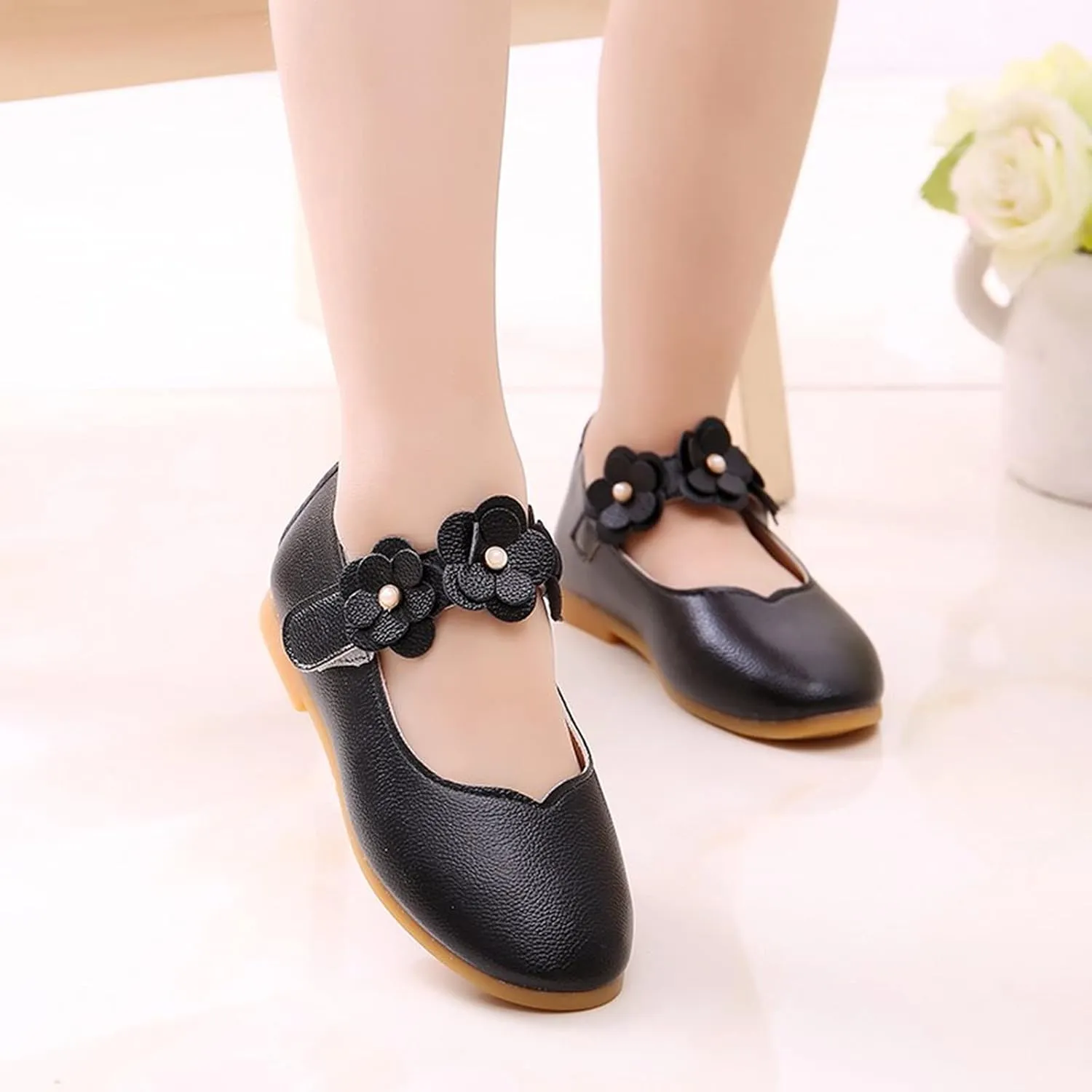 Girls Dress Shoes Closed Toe Wedding Party School Ankle Strap Ballet Flats Shoes Little Big Kids Flower Girl Shoes