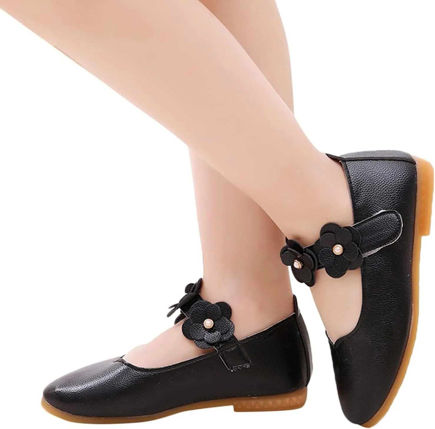 Girls Dress Shoes Closed Toe Wedding Party School Ankle Strap Ballet Flats Shoes Little Big Kids Flower Girl Shoes