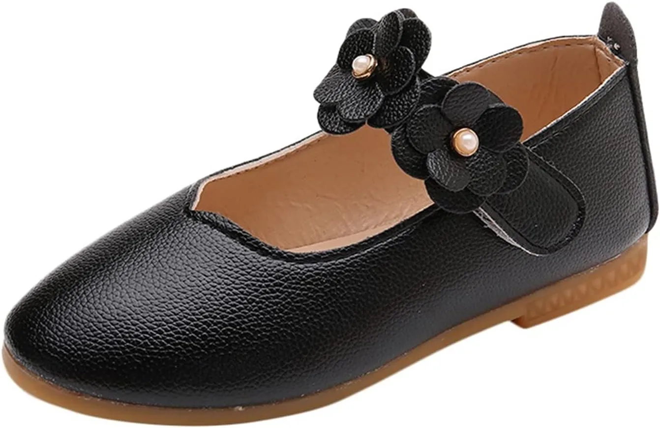 Girls Dress Shoes Closed Toe Wedding Party School Ankle Strap Ballet Flats Shoes Little Big Kids Flower Girl Shoes