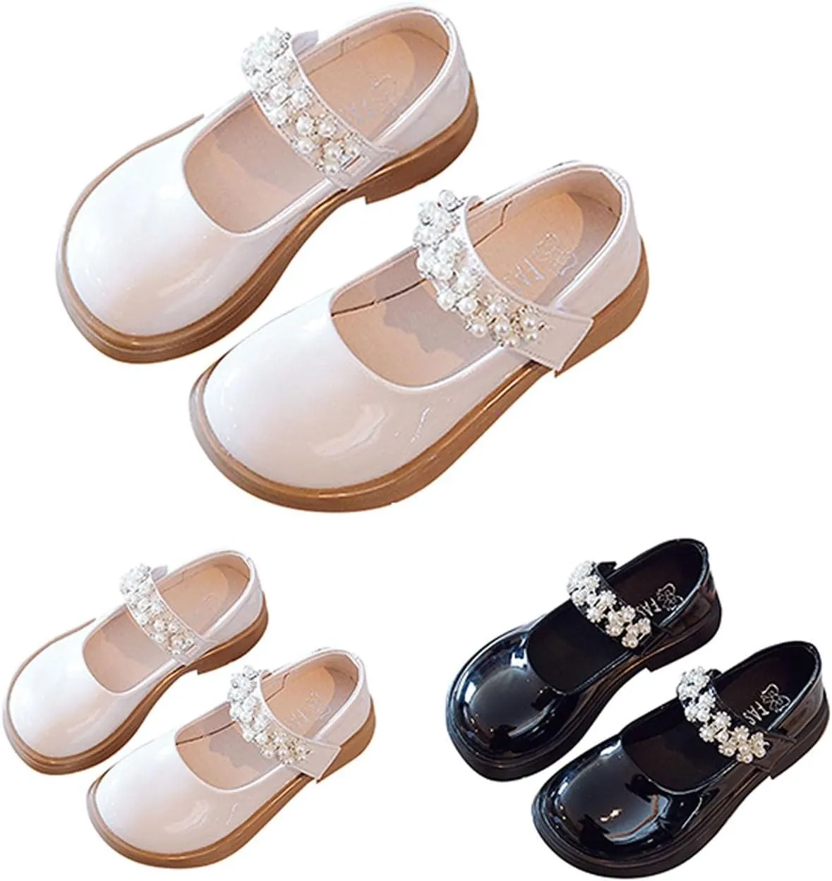 Girl's Mary Jane Dress Ballet Flats with Rhineston𝐞 Strap for Party Wedding School Toddler Patent Leather Loafers