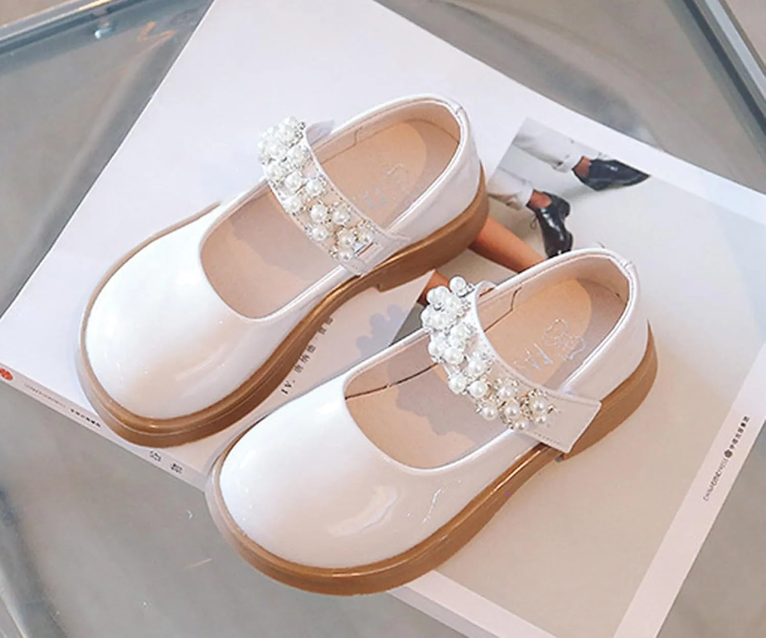 Girl's Mary Jane Dress Ballet Flats with Rhineston𝐞 Strap for Party Wedding School Toddler Patent Leather Loafers