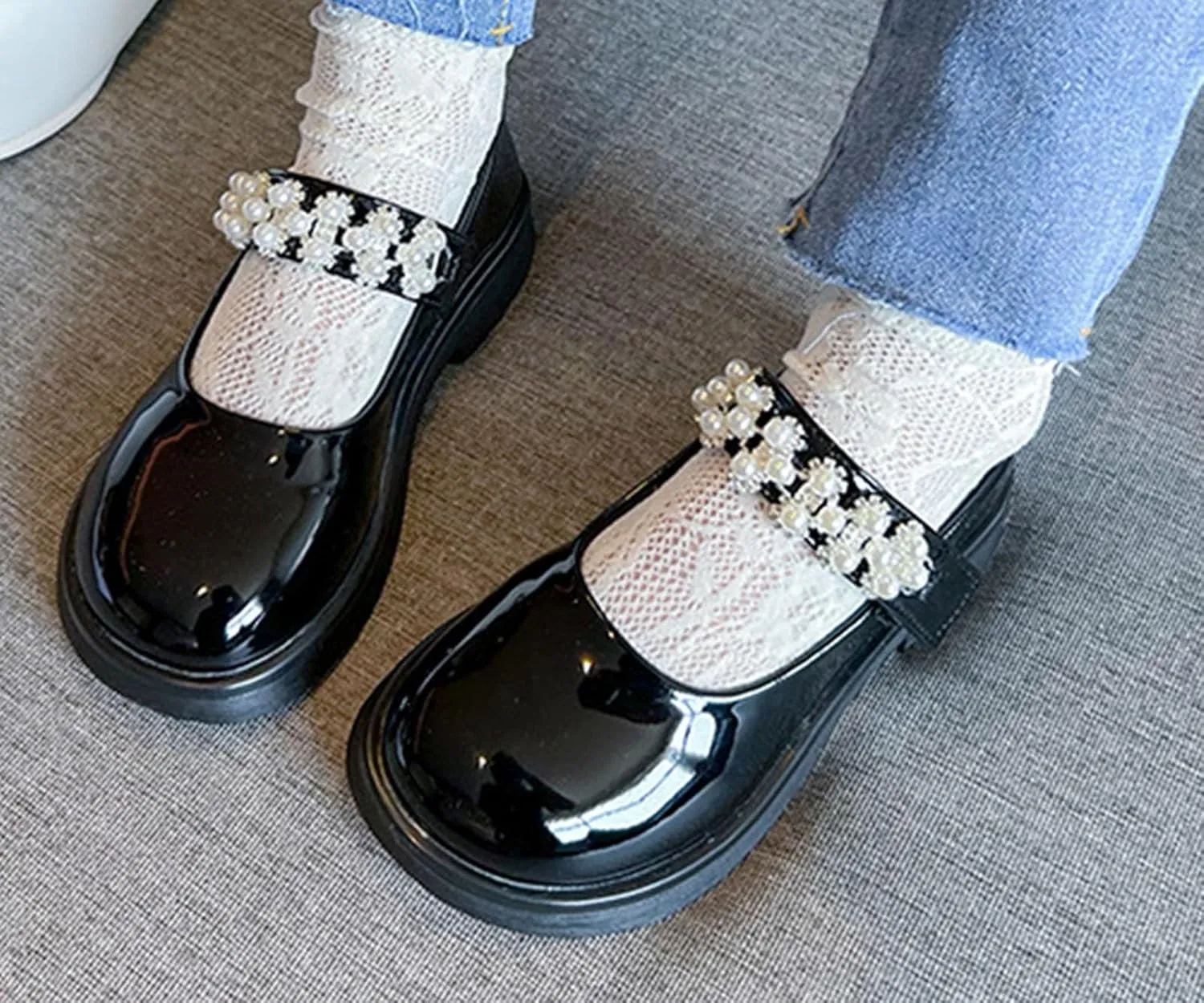 Girl's Mary Jane Dress Ballet Flats with Rhineston𝐞 Strap for Party Wedding School Toddler Patent Leather Loafers