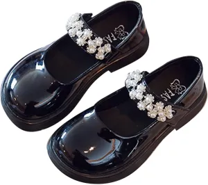 Girl's Mary Jane Dress Ballet Flats with Rhineston𝐞 Strap for Party Wedding School Toddler Patent Leather Loafers